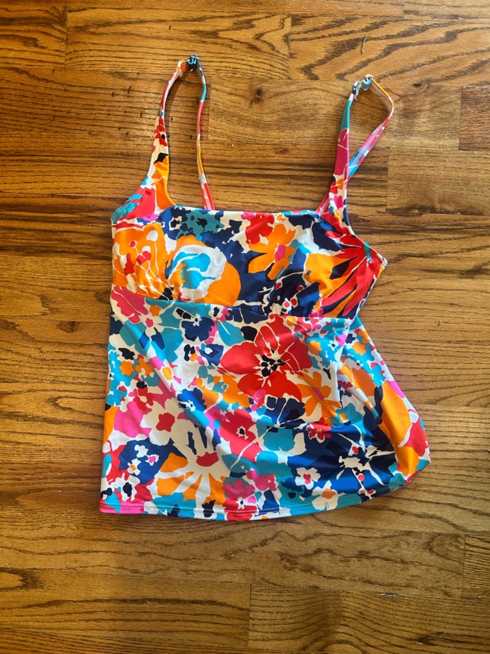 Lands' End Bright Floral Spaghetti-Strap Tankini — Blue, Orange, Pink, White